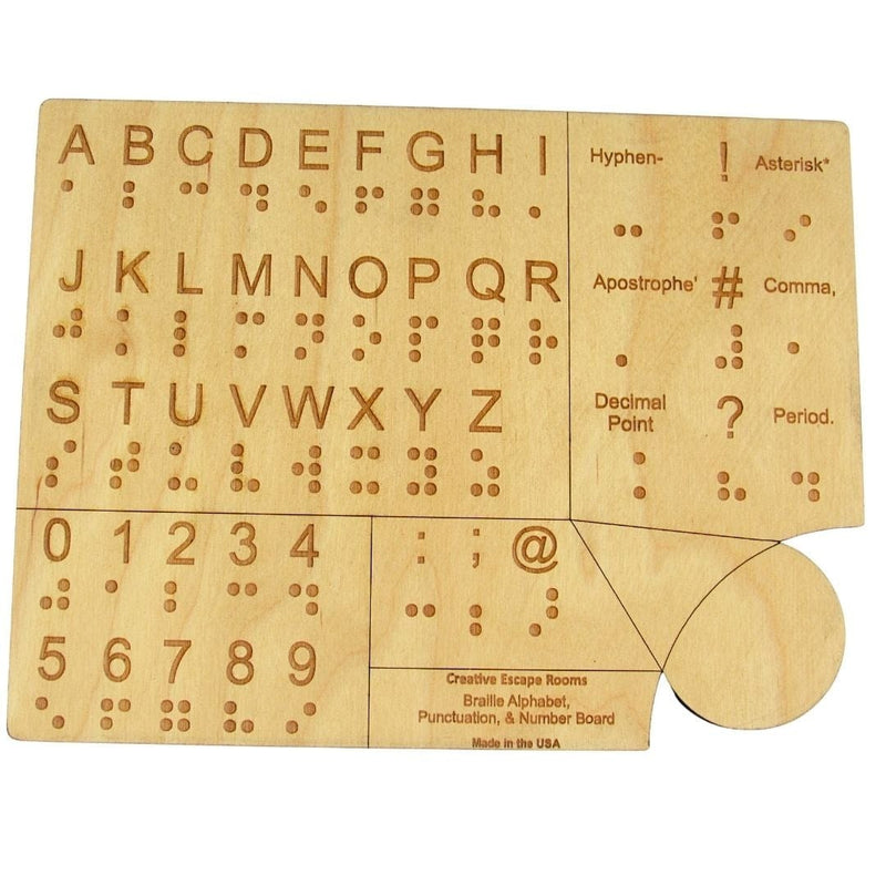 Punktskrift alfabet, interpunktion och siffertavla för seende