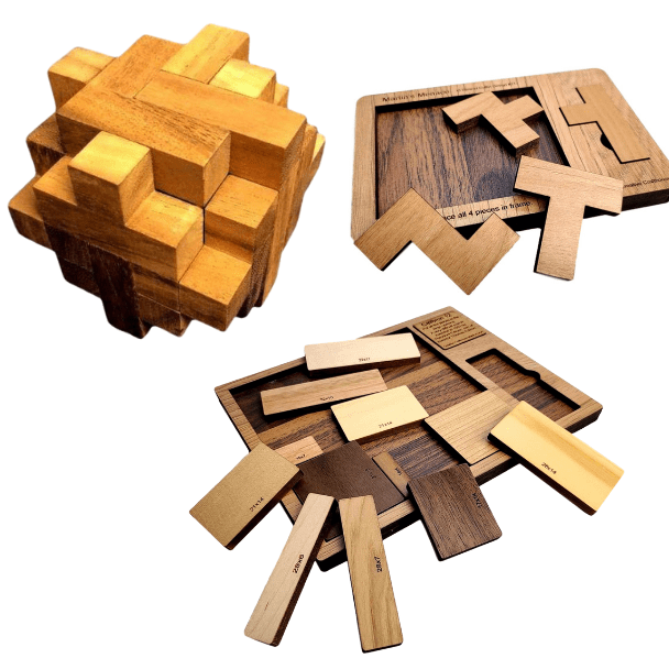 Nur für Experten – Geschenkset mit 3 Denksportaufgaben aus Holz