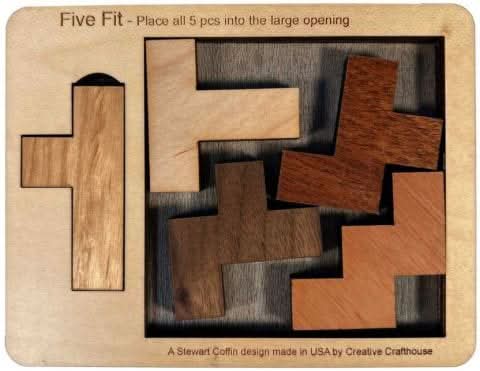 Five Fit Wood Puzzle - 10 out of 10 Difficulty Level - Creative Escape Rooms