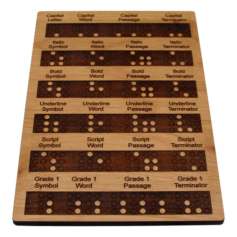 Braille-sammensætningstavle af træ - Lær og lær punktskrift - Hævede prikker